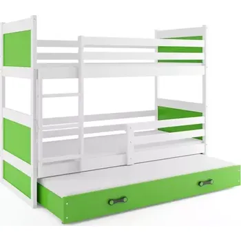Postel BMS GROUP Dětská patrová postel Rico - 3 osoby, 80x190 s výsuvnou přistýlkou bez matrace – Bílá, Zelená, Zelená