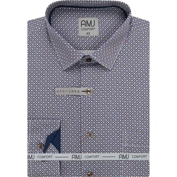 Pánská košile Pánská košile AMJ bavlněná, oranžovo-modrá s puntíky VDBPSR1420, dlouhý rukáv, prodloužená délka, slim fit, vel. 41