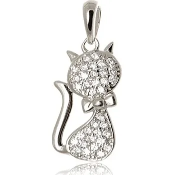 Přívěsek Stříbrný přívěšek kočka s čirými zirkony STRZ0643F