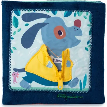 Hračka pro nejmenší Lilliputiens - textilní knížka - Učíme se oblékat - pejsek Jules