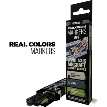 Modelářská barva AK Interactive AK RC MARKERS Set - WWII AXIS AIRCRAFT COCKPIT COLORS - SET 3 REAL COLORS MARKERS