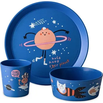 Talíř Koziol dětská jídelní sada (talíř, miska, hrnek) Connect Space organic, modrá