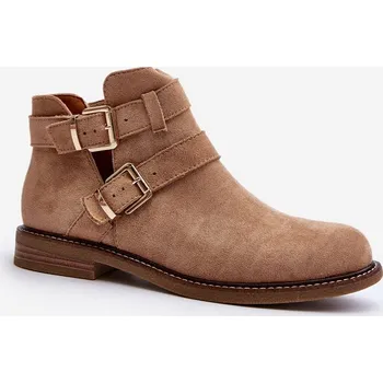 Dámské kozačky Dámské botky na plochém podpatku s pásky Melviana Barva: Béžová, Velikost: 40