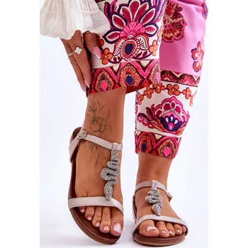 Dámské sandále Kožené sandály s ozdobným hadem S.Barski KV-5541-42 Barva: Béžová, Velikost: 38