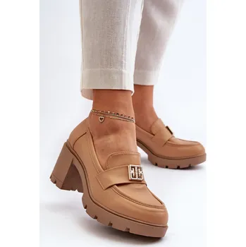 Dámské polobotky Dámské polobotky na robustním podpatku s ozdobou Ranunca Barva: Béžová, Velikost: 41