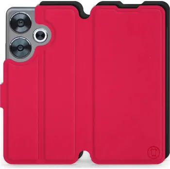 Pouzdro na mobilní telefon Flipové pouzdro Mobiwear Semiš - Xiaomi Poco F6 5G - Rudé & Černé (Knížkové semišové flip pouzdro, obal, kryt na mobil Xiaomi Poco F6 5G - Rudé & Černé, materiál semiš + TPU, ochrana 360°, stojánek, silikonová vanička, magnetické zavírání)