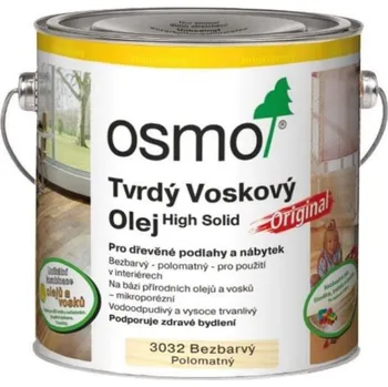 Lak na dřevo Tvrdý voskový olej 3065 Bezbarvý polomatný 0,75 l