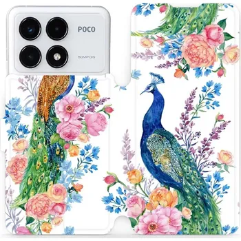 Pouzdro na mobilní telefon Flipové pouzdro Mobiwear - Xiaomi Poco F6 Pro 5G - MX08S Pávi (Knížkové flip pouzdro, obal, kryt na mobil Xiaomi Poco F6 Pro 5G - MX08S Pávi, materiál Umělá kůže + TPU - ochrana 360°, stojánek, silikonová vanička, magnetické zavírání)