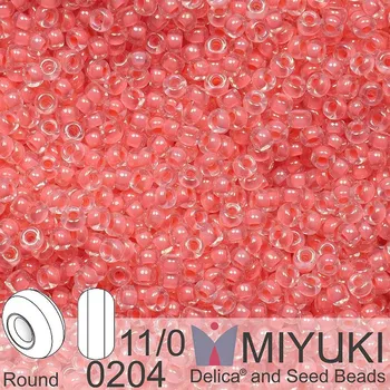Korálek Korálky Miyuki Round 11/0. Barva 0204 Coral Lined Crystal. Balení 5g.