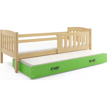 Postel BMS GROUP Dětská postel Kubus - 2 osoby, 90x200 s výsuvnou přístýlkou bez matrace – Borovice, Zelená