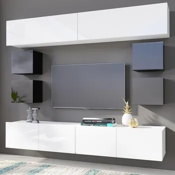 Obývací stěna Obývací stěna CALABRINI b | 200 cm | 8 dílů I1 | bílá lesk/černá lesk