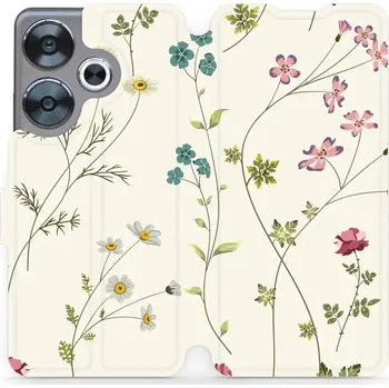 Pouzdro na mobilní telefon Flipové pouzdro Mobiwear - Xiaomi Poco F6 5G - MD03S Tenké rostlinky s květy (Knížkové flip pouzdro, obal, kryt na mobil Xiaomi Poco F6 5G - MD03S Tenké rostlinky s květy, materiál Umělá kůže + TPU - ochrana 360°, stojánek, silikonová vanička, magnetické)