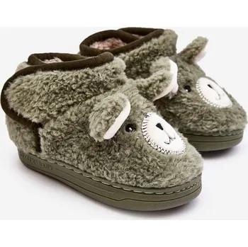 Chlapecké bačkory Dětské vyšívané pantofle s medvídkem Eberra Barva: Zelená, Velikost: 28