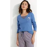Blancheporte Pyžamové tričko s dlouhými rukávy a potiskem květin modrá džínová 52