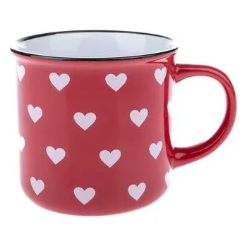Keramický hrnek, červený s bílými srdíčky, 250ml, 12/36