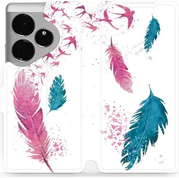 Pouzdro na mobilní telefon Flipové pouzdro Mobiwear - Realme GT 6 5G - MR08S Pírka (Knížkové flip pouzdro, obal, kryt na mobil Realme GT 6 5G - MR08S Pírka, materiál Umělá kůže + TPU - ochrana 360°, stojánek, silikonová vanička, magnetické zavírání)