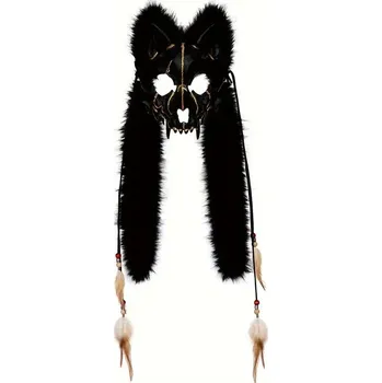 Karnevalová maska Maska Spirit Wolf - Vlčí maska s kožešinou a peřím, , skladem