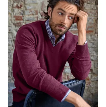Pánský svetr Blancheporte Pulovr s výstřihem do V, 80 % vlna, 20 % polyamid bordó 87/96 (M)