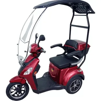 Elektrický invalidní skútr Tříkolový volnočasový elektrický vozík Selvo 31000 se stříškou (Tříkolový elektrický skútr s klasickou olověnou baterií, s výjimečným výkonem 1000W a silovým převodem hbitě a plynule reaguje na otočení rukojeti s ovladačem výkonu a to i v kopcovitém terén