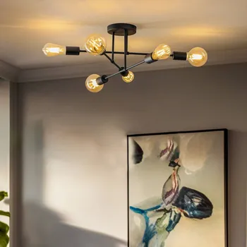 HELam Stropní světlo Cambridge, 6 zdrojů, černá - baldachýn - Ø 14 cm, výška 2,5 cm 6 x 60 W - Doprava zdarma