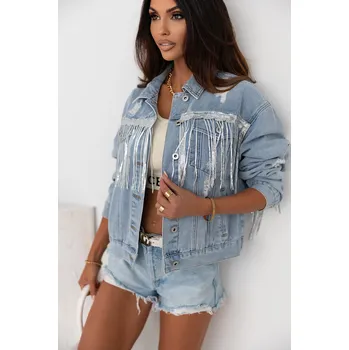 Dámský křivák OMG Dámská džínová bunda Prisophe nebesky modrá L