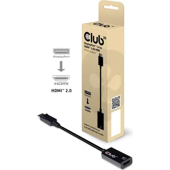 Kabel do PC Club3D Adaptér aktivní DisplayPort 1.4 na HDMI 2.0b, HDR, 19cm