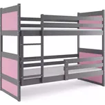 BMS GROUP Dětská patrová postel Rico - 2 osoby, 80x160 bez úložného prostoru bez matrace – Grafit, Růžová