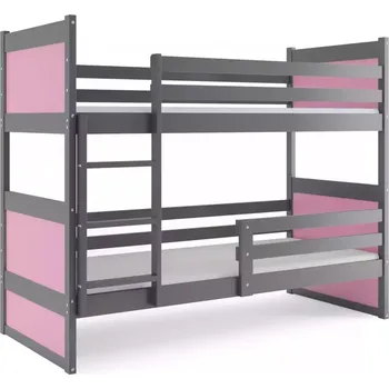 Postel BMS GROUP Dětská patrová postel Rico - 2 osoby, 80x160 bez úložného prostoru bez matrace – Grafit, Růžová