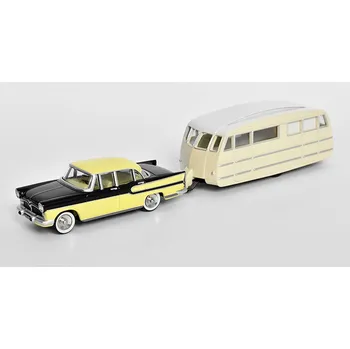 autíčko Simca Vedette Chambord + Henon Caravan Roulotte 1958 1:43 - NOREV Simca Vedette Chambord + Henon Caravan Roulotte 1958 - kovový model auta