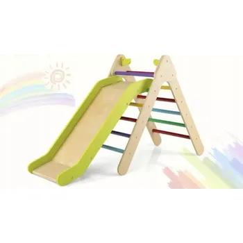 Dětská houpačka Dětská dřevěná sestava - Piklerův trojúhelník se skluzavkou 2v1 barevná sestava