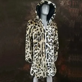 Dámský kabát Dlouhý vzorovaný kožich s kapucí Velikost: 5XL, Barva (Varianta): Big leopard