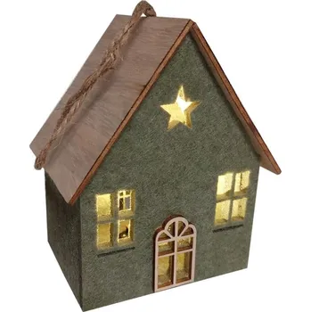 Vánoční dekorace Závěsný domek svítící 12*11cm 3001159
