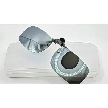 Sluneční brýle Polarizační klips na dioptrické brýle QiiM P-21, zrcadlově stříbrný s pouzdrem (Sluneční klip na dioptrické brýle - polarizační, stříbrný, ochrana očí, řidiči, rybář, sportovci)