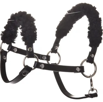 Hobby horsing Černá ohlávka z koženky s černým beránkem Velikost: M