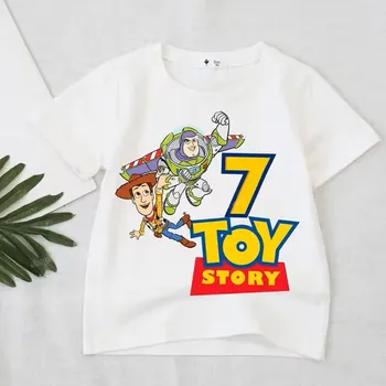 Dívčí oblečení Disney Dětské narozeninové tričko s potiskem Toy Story s číslovkou, bílé Číslovka: 7, Velikost: 130 CM