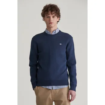 Pánské oblečení SVETR GANT 2-TONE TEXTURED C-NECK MARINE MELANGE