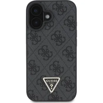 Zadní kryt Guess PU 4G Strass Triangle Metal Logo pro Apple iPhone 16, černá