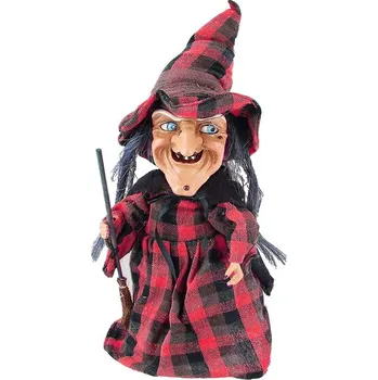 Bosorka s koštětem 40cm (Halloweenská čarodějnice z textilu, dřeva, plastu)