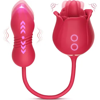 Vibrátor SuperLove 3in1 Rose Licking Tongue & Thrusting Double Ended Vibrating Egg Red