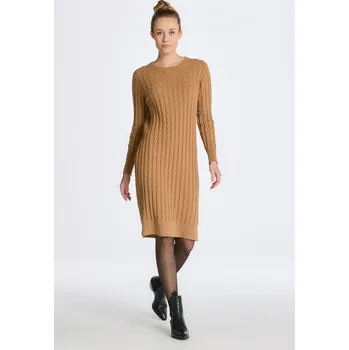 Dámské šaty ŠATY GANT STRETCH COTTON CABLE C-NECK DRESS WARM KHAKI