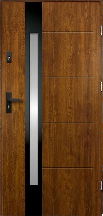 O.K. Doors® P55 Vchodové dveře Ariadna, 90 P, rozměr vč. zárubně: 1000 × 2070 mm, ocel, pravé, dub zlatý, prosklené Z46491