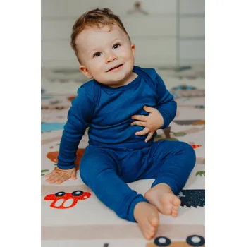 Dětské body z merino vlny a hedvábí Cosilana s dlouhým rukávem modré Velikost: 98/104