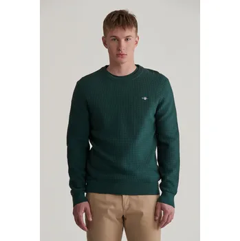 Pánský svetr SVETR GANT COTTON TEXTURED C-NECK TARTAN GREEN