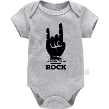 Bavlněné kojenecké body "Born To Rock" (šedé) - 6 variant potisků Motiv: PF0844 - born to rock, Velikost: 18-24 měs.