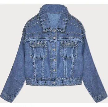 Světle modrá dámská džínová bunda s ozdobnými kamínky (A1700) odstíny modré M (38)