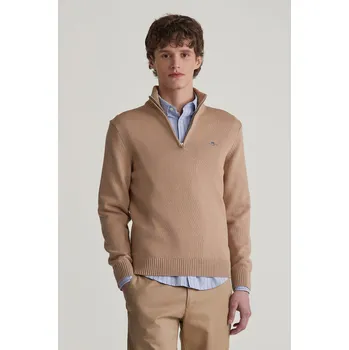 Pánské oblečení SVETR GANT CASUAL COTTON HALFZIP KHAKI MEL