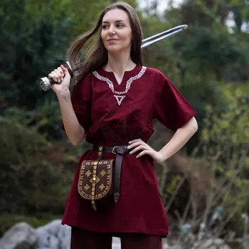 Karnevalový kostým Výprodej Středověká bavlněná tunika s výšivkou a krátkým rukávem