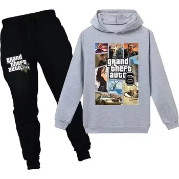 Pohodlná tepláková souprava s potiskem GTA 5 (Grand Theft Auto V) - 4 barevné varianty Barva: 14 (černé kalhoty + šedá mikina), Velikost: 110 (4-5 let)