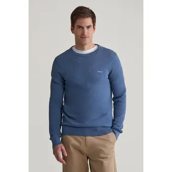 Pánský svetr SVETR GANT COTTON PIQUE C-NECK DENIM BLUE MELANGE