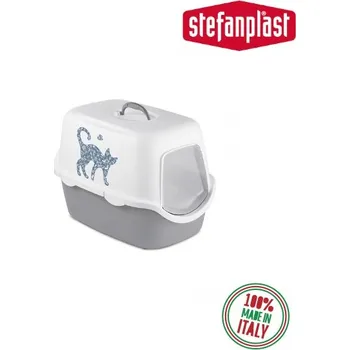 Toaleta pro kočku Toaleta pro kočky Cathy Griffe, krytá, šedá s motivem - kočičí WC, 56 x 40 x 40 cm